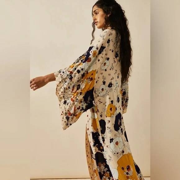 Free People Hidden Hills Maxi Robe Womens Medium Cream Boho Festival Floral - Picture 6 of 16